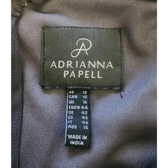 Adrianna Papell Dress Women 12 Beaded Gunmetal Grey Formal Wedding Evening Event - Picture 5 of 10